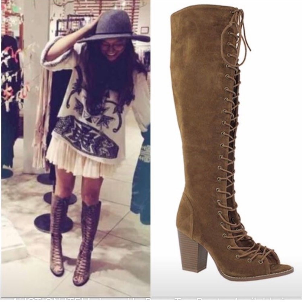 Vegan suede lace up knee high boot size 5.5